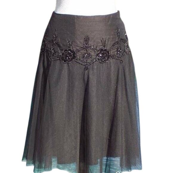 Cache Luxe Black Mesh Layer Bead Embellished New Event Office Skirt New NWT $158 - Picture 2 of 6